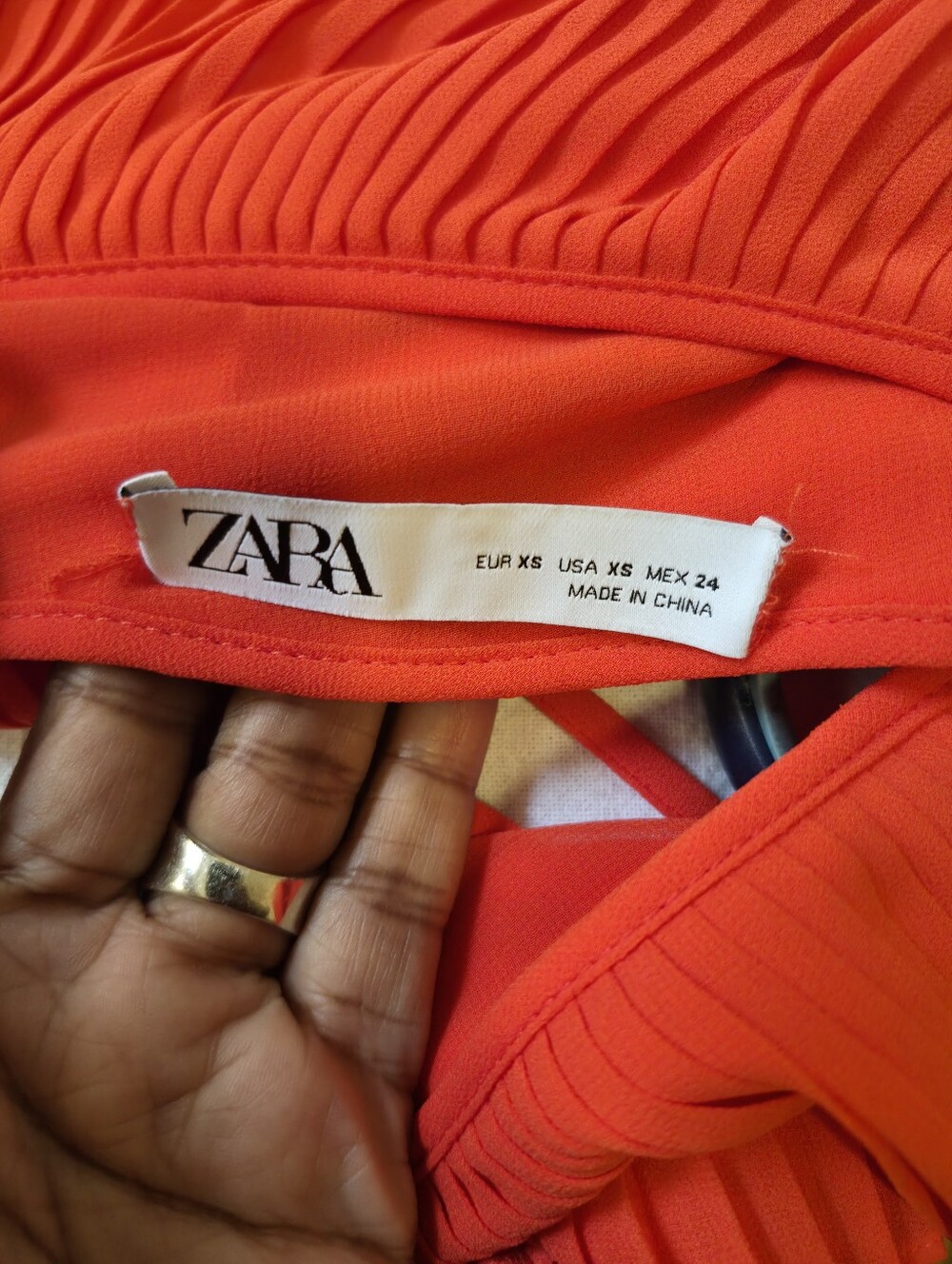 Zara Pleated Ruffle Maxi Dress Orange/redish Open Back Plunge Sleeveless Size XS - Picture 4 of 5